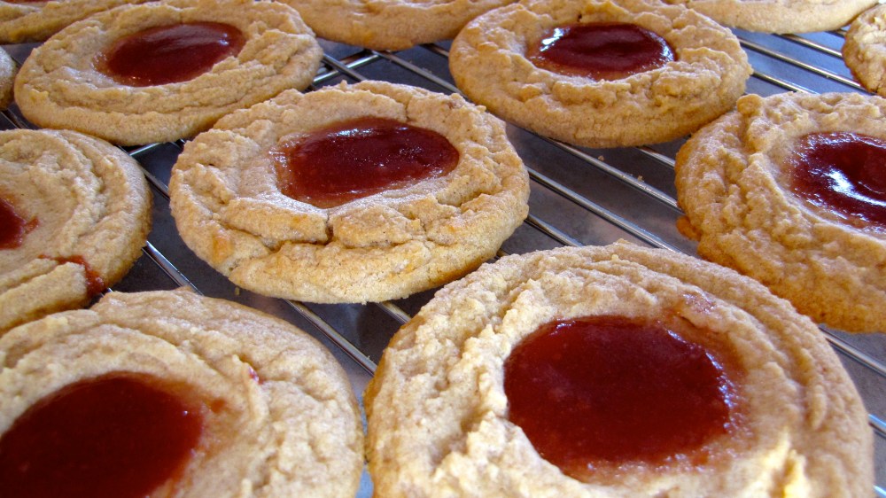 pbjbakedtray Cooling cookies, just before being streaked with peanut butter icing.